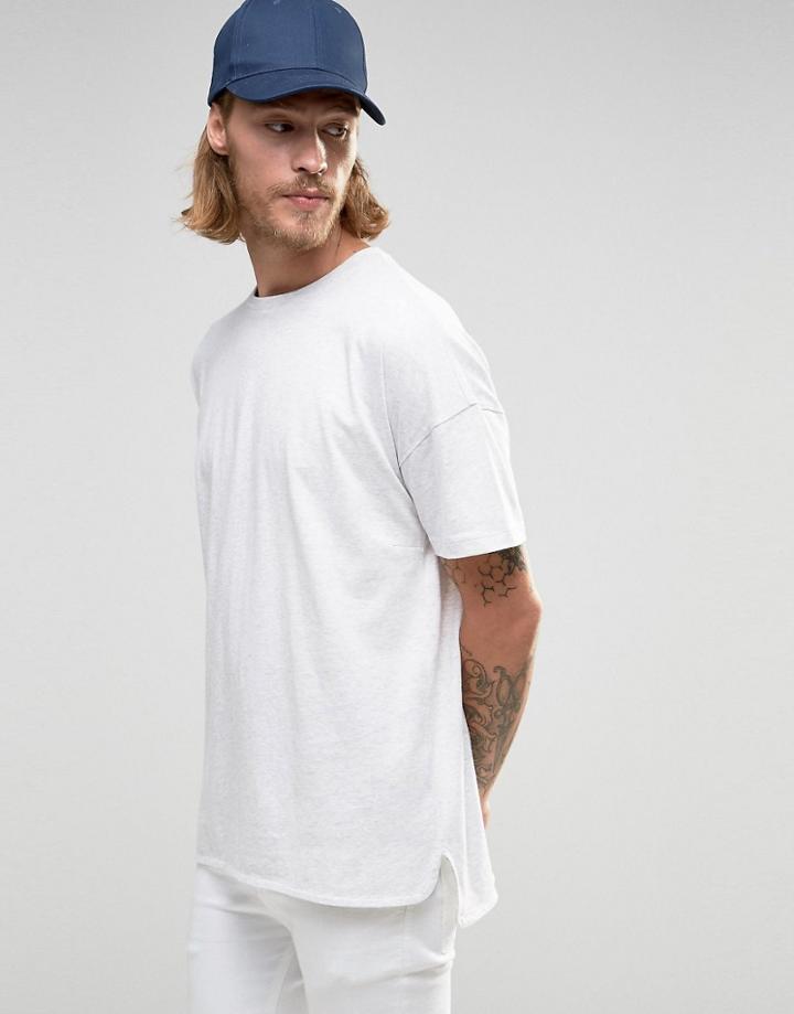 Asos Oversized T-shirt With Curved Step Hem In Light Gray Marl - Light Gray Marl