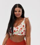 Peek & Beau Curve Exclusive Eco Crop Bikini Top With Bunny Bows In Floral-multi