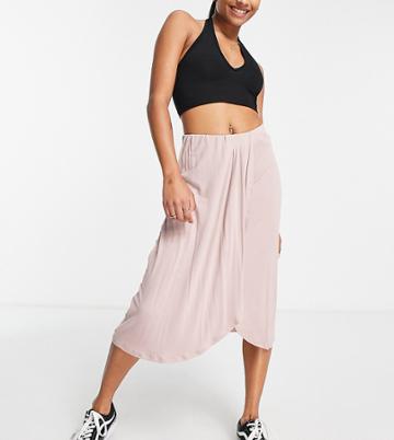 Pieces Petite Wrap Midi Skirt In Pink-white