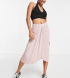 Pieces Petite Wrap Midi Skirt In Pink-white