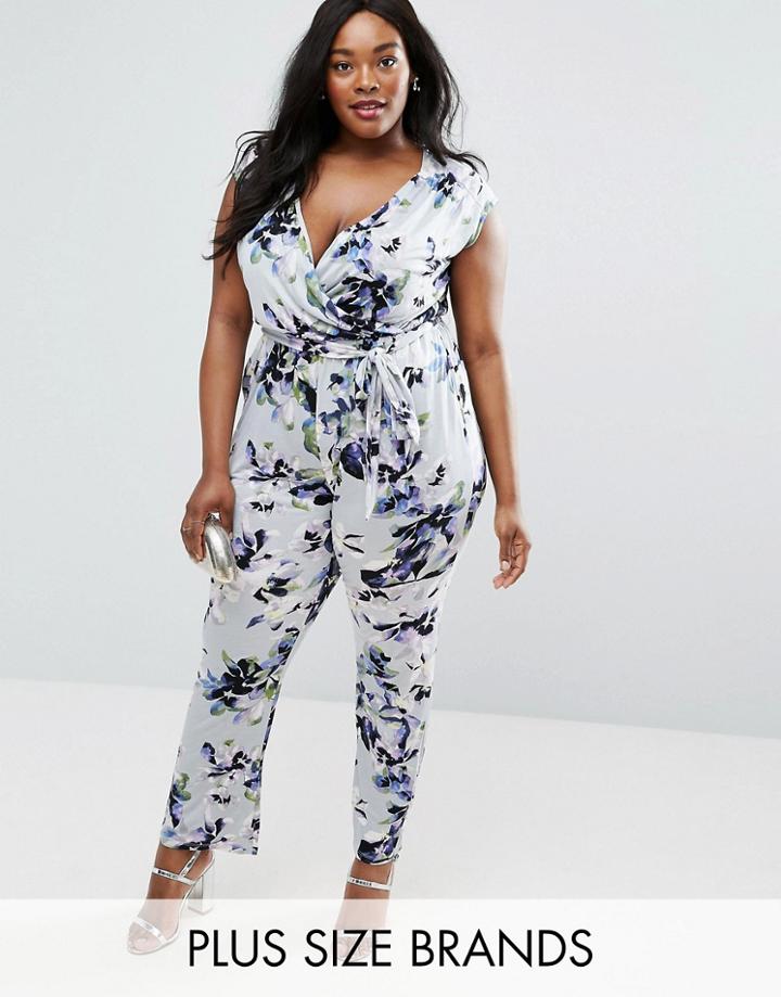 Uttam Boutique Plus Jumpsuit In Floral Print - Gray