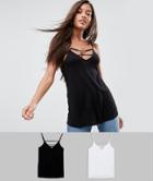 Asos Design The Ultimate Cami With Caging Detail 2 Pack Save - Multi