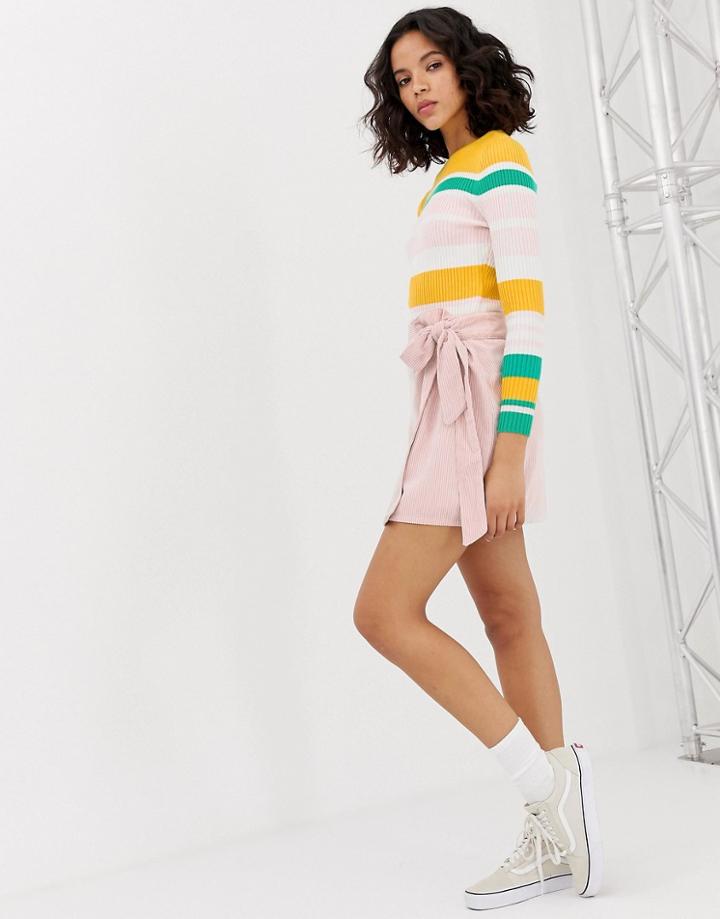 Only Cord Wrap Mini Skirt - Pink