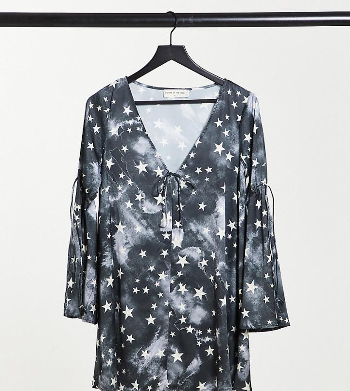 Sisters Of The Tribe Petite Mini Smock Dress In Star Print-black