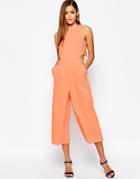 Asos Jumpsuit With Cut Out Cross Back And Wide Leg - Coral