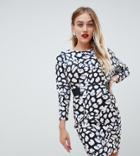 Asos Petite Mini Dress With Elastic Waist Detail In Leopard Print-multi