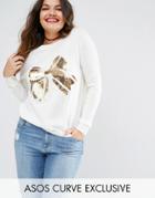 Asos Curve Sweater With Embellished Bow - Cream