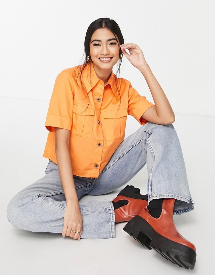 River Island Cropped Utility Shirt In Orange