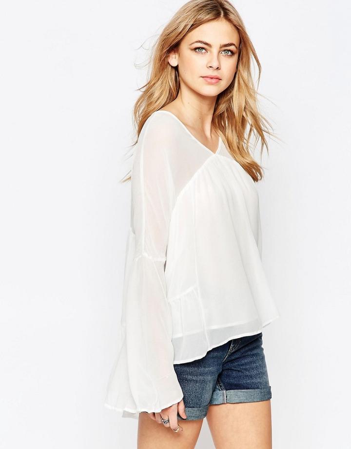 Hazel Paneled Long Sleeve Boho Blouse - White