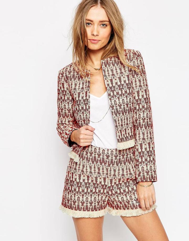 Asos Festival Crop Blazer With Fringe Detail Co-ord - Red