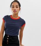 Brave Soul Petite Claudia Ringer Tee With Contrast Trim - Gray