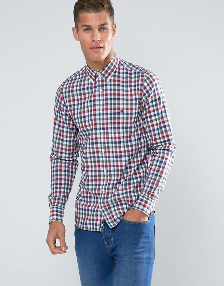 Tommy Hilfiger Shirt With Herringbone Check In Slim Fit - Green