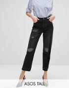 Asos Tall Deconstructed Straight Leg Jeans In Black - Black