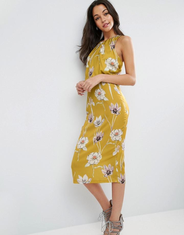 Asos Drape Twist Back Floral Midi Dress - Multi