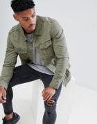 Pull & Bear Denim Jacket In Khaki - Green