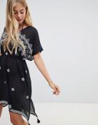 Seafolly Cross Stitch Embroidered Caftan In Black