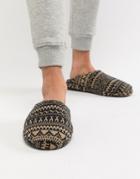New Look Mule Slippers With Fleece Lining In Fairsle Print - Navy