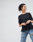 Asos Design Woven T-shirt With Ruffle Hem-black