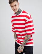 Boohooman Oversized T-shirt In Red Stripe - Red