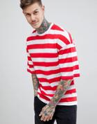 Boohooman Oversized T-shirt In Red Stripe - Red