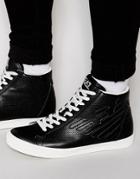 Ea7 Logo Perforated Hi Top Sneakers - Black