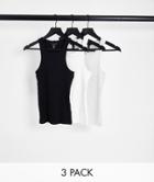 New Look 3 Pack Racer Tank Tops In Black, White And Gray