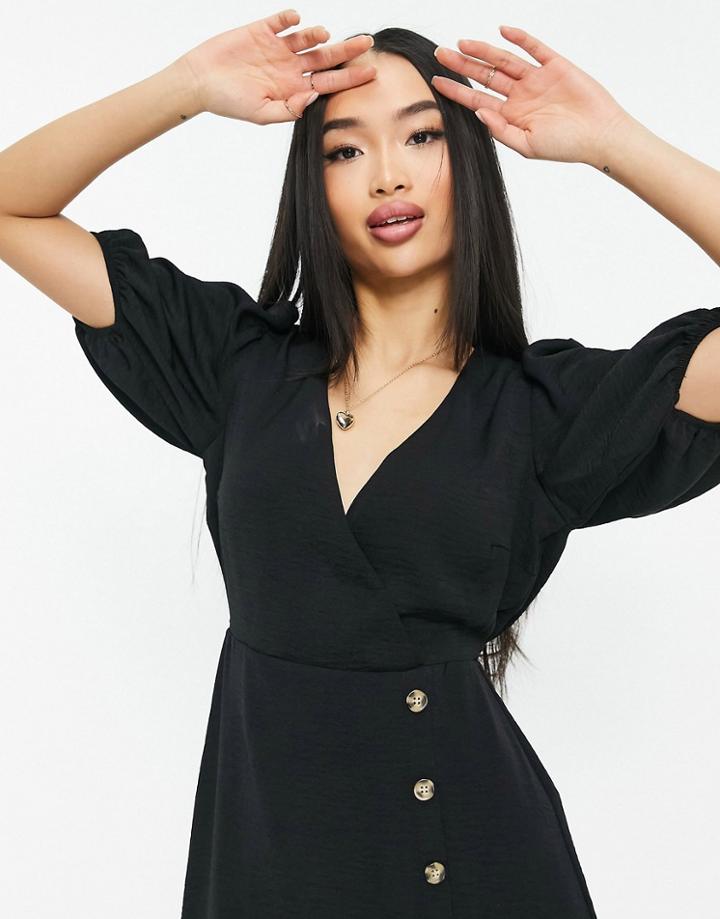 New Look Puff Sleeve Mini Dress In Black