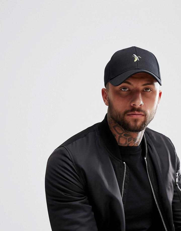 Asos Baseball Cap In Black With Banana Embroidery - Black
