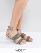 Asos Fancy Feet Wide Fit Embellished Flat Sandals - Silver