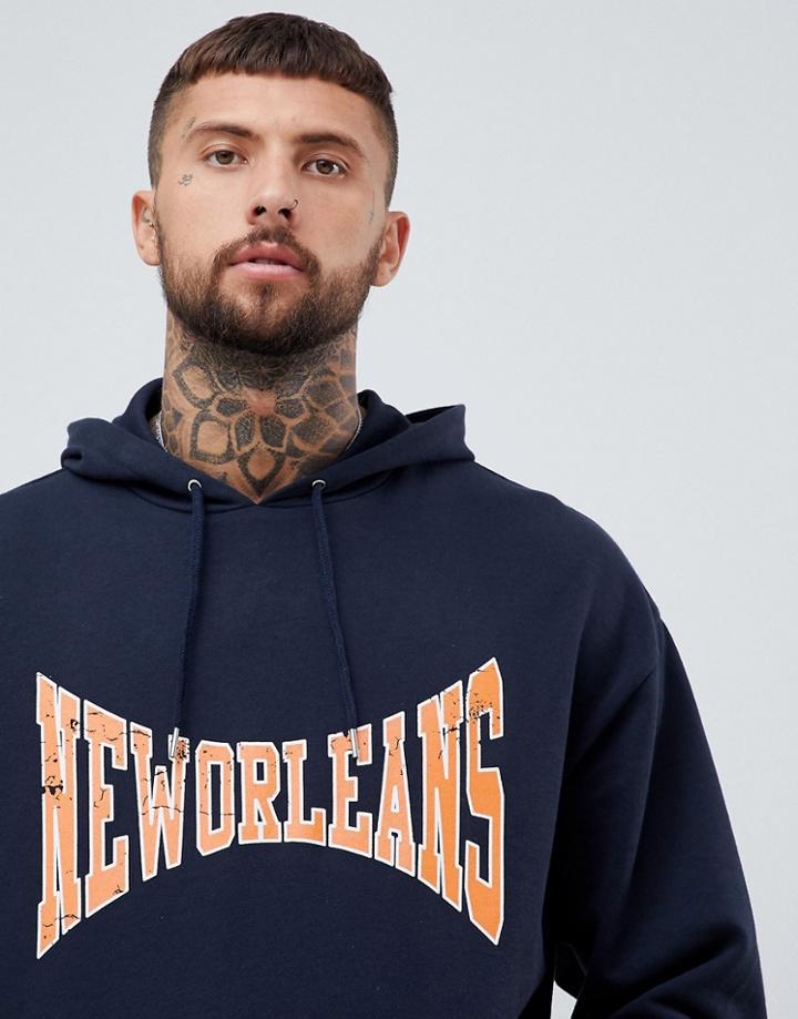 Asos Design Oversized Hoodie With City Print Print In Navy