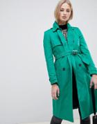 River Island Double Breasted Trench Coat-green