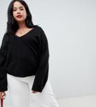 Asos Design Curve Fluffy Sweater With V Neck-black