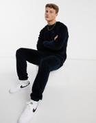 River Island Velour Jogger In Navy