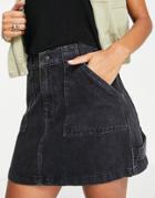 Asos Design Cargo Denim Mini Skirt In Washed Black