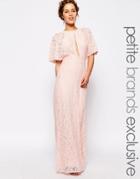 John Zack Petite All Over Lace Maxi Dress With Keyhole Front And Open Back Detail - Blush