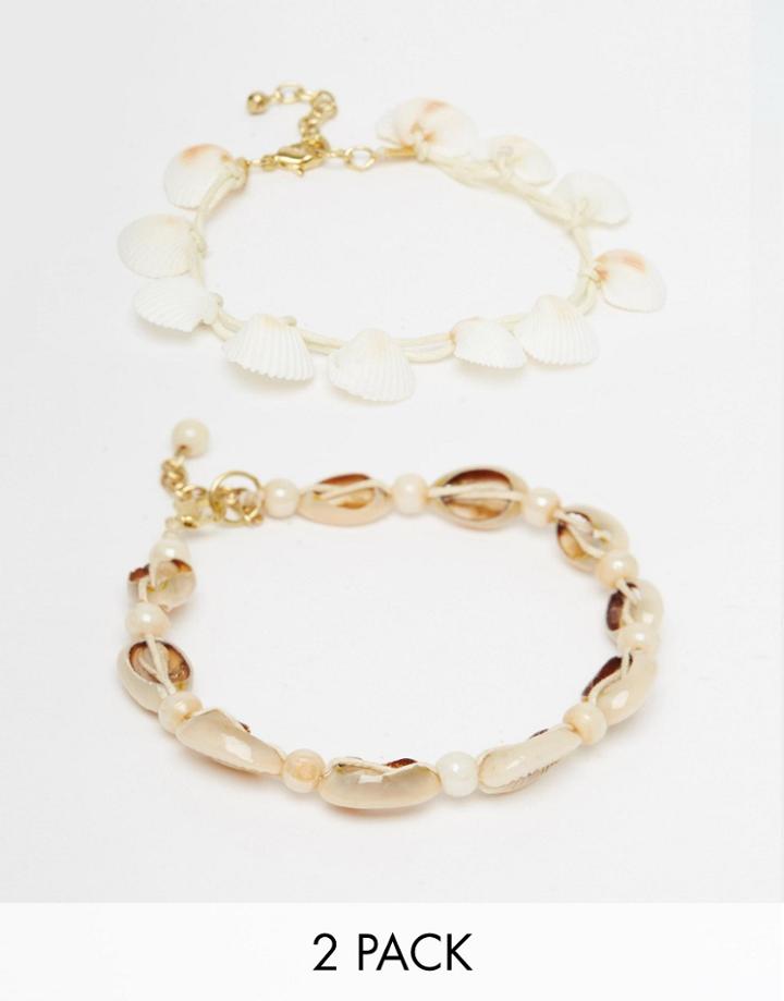 Asos Pack Of 2 Shell Anklets - Cream