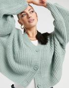 Weekday Eli Cardigan In Dusty Green-blues