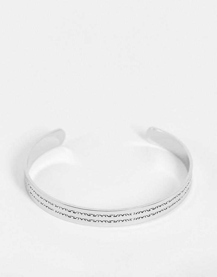 Asos Design Cuff Bracelet With Greek Wave In Silver Tone