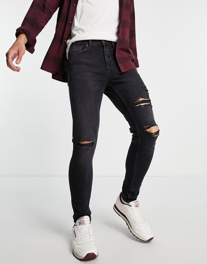 New Look Skinny Jeans With Extreme Rips In Washed Black-blues