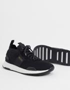 Boss Titanium Runn Knitted Sneakers With Contrast Sole In Black