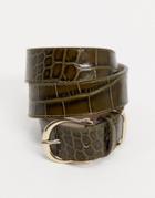 & Other Stories Leather Croc Belt In Khaki-green