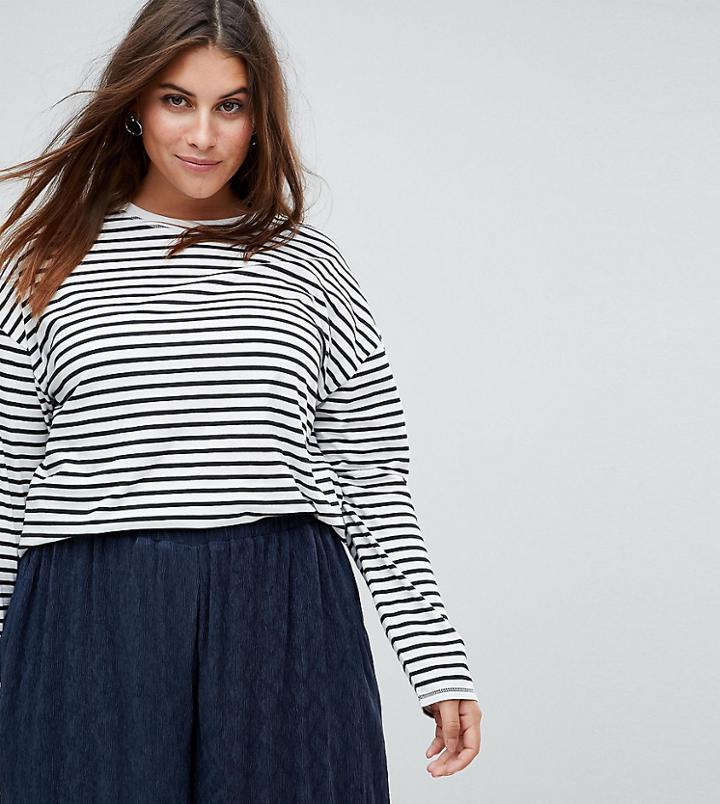 Asos Curve Long Sleeve Oversized T-shirt In Stripe - Multi