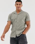 Jack & Jones Premium Linen Mix Shirt In Stripe With Revere Collar-gray