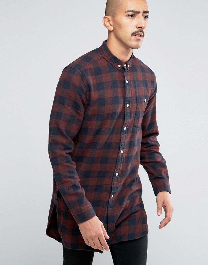 Asos Super Longline Buffalo Shirt In Red - Red