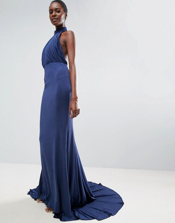City Goddess Halterneck Fishtail Maxi Dress - Navy
