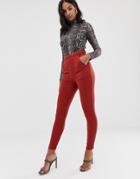 Asos Design Textured Skinny Pants With Double Buckle - Orange
