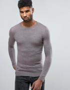 Asos Crew Neck Cotton Sweater In Muscle Fit - Gray