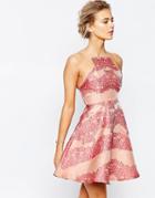 True Decadence Lace Panel Mini Dress With Flippy Hem - Coral