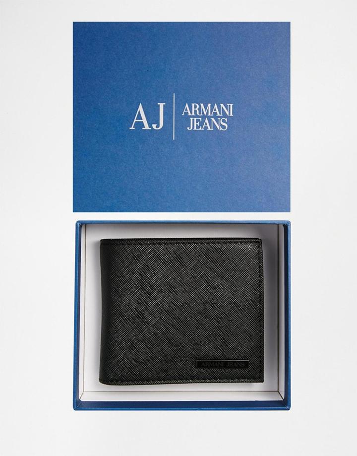 Armani Jeans Saffiano Faux Leather Billfold Wallet - Black