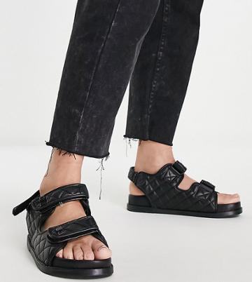 Public Desire Wide Fit Maeve Black Quilted Flat Sandals